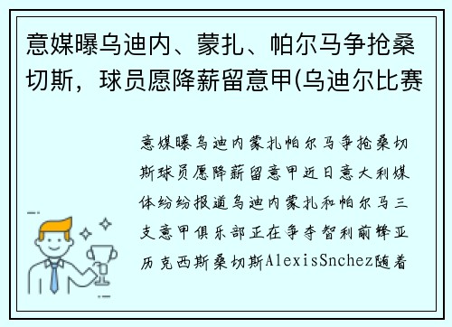 意媒曝乌迪内、蒙扎、帕尔马争抢桑切斯，球员愿降薪留意甲(乌迪尔比赛视频)